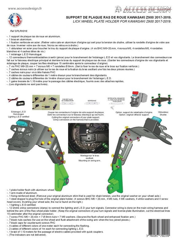Kawasaki Z 900 [ACCESS DESIGN] - support de plaque d'immatriculation à hauteur de roue noir Kawasaki Z900