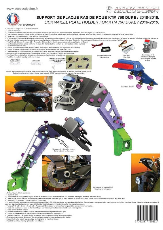 Ktm 890 Duke R [ACCESS DESIGN] - Support de plaque d'immatriculation à hauteur de roue noir KTM Duke 790/890