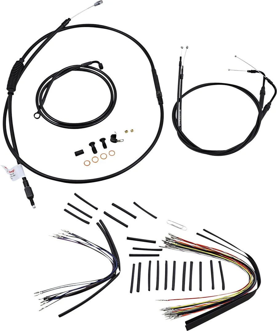 harley davidson flst [BURLY BRAND] - Complete Black Vinyl Handlebar Cable/Line Kit for Ape Hanger
