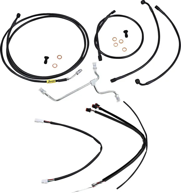Harley Davidson Flhx [BURLY BRAND] - Complete Black Vinyl Handlebar Cable/Line Set for Ape Hanger