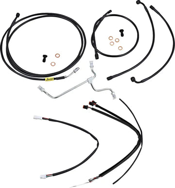 Harley Davidson Flhx [BURLY BRAND] - Ensemble complet de câbles/lignes de guidon en vinyle noir pour Ape Hanger