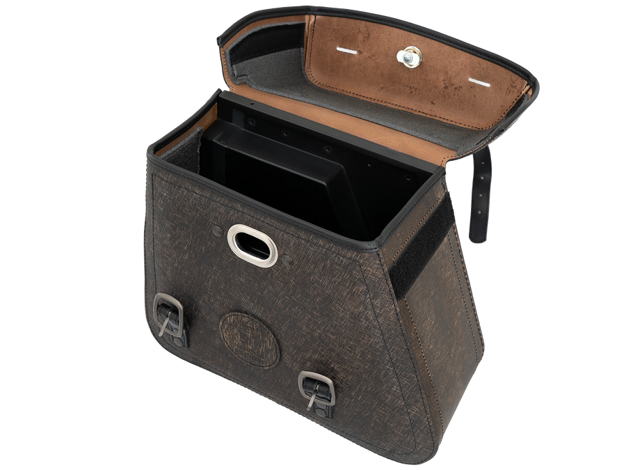 Motorcycle bag [Hepco & Becker] - Rugged leather brown left – cutout