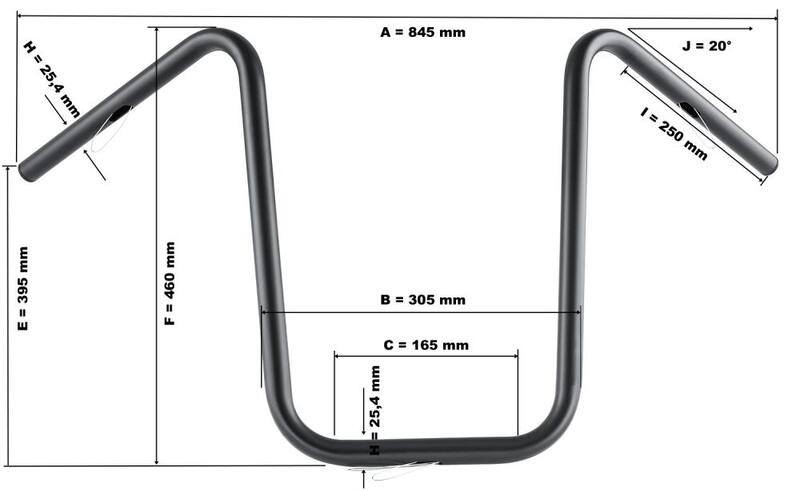 Harley Davidson Sportster Note [HIGHWAY HAWK] - Bad Hawk 1 inch handlebar with 3 holes, 845mm wide 370mm high, chrome