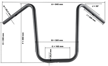 Suzuki Vl 800 [HIGHWAY HAWK] - Bad Hawk 1 inch handlebar with 3 holes, 845mm wide 370mm high, chrome