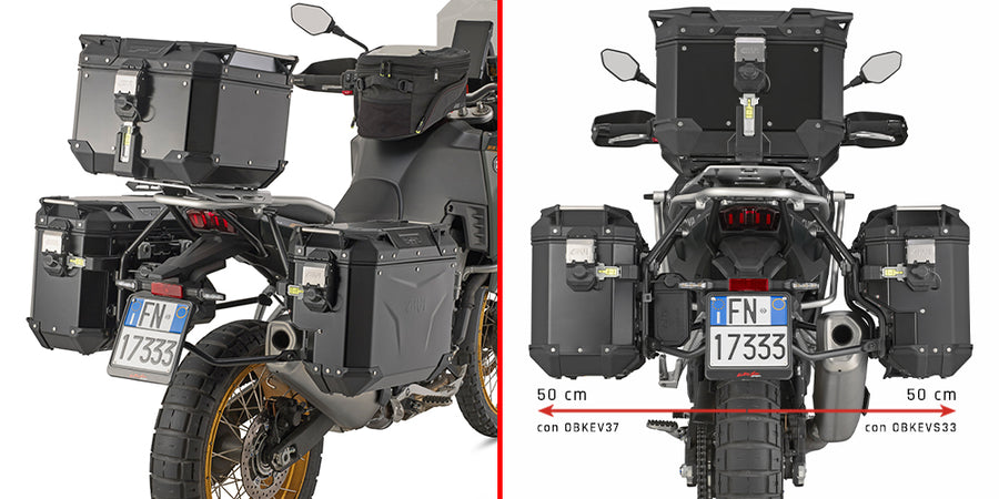 Kove X Pro 800 [GIVI] - tubular steel side case carrier PL ONE-FIT with right lateral offset for the Trekker Outback