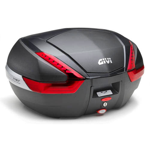 V47 Monokey Topcase in Carbon Optik – roten Reflektoren / Max. Zuladung 10 kg