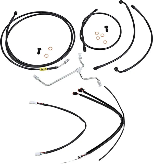 Harley Davidson Flhx [BURLY BRAND] - Complete Black Vinyl Handlebar Cable/Line Set for Ape Hanger