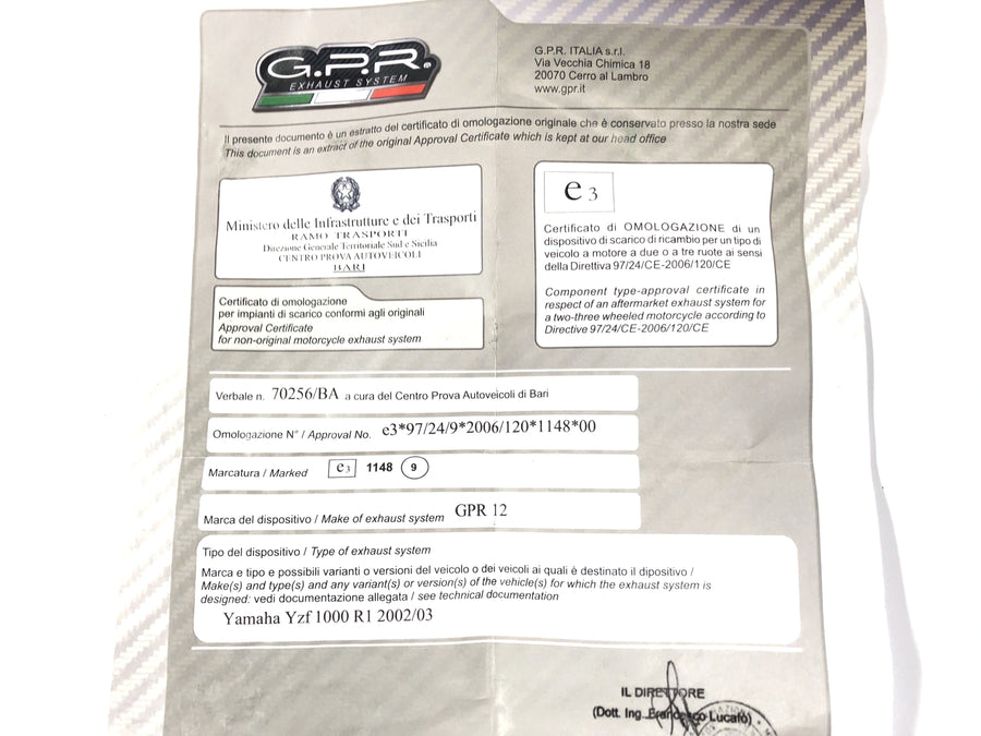 Yamaha Yzf R1 RN09 [2003] - Silencieux défini par échappement G.P.R.