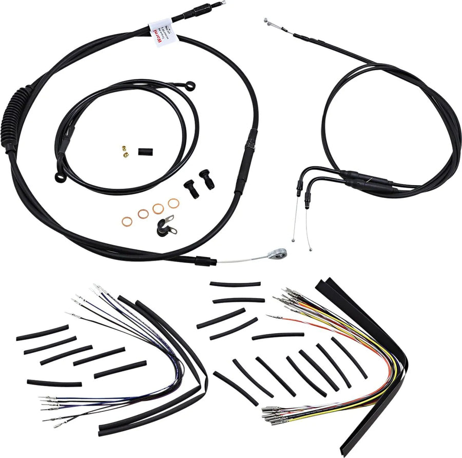 harley davidson fxst [BURLY BRAND] - Complete Black Vinyl Handlebar Cable/Line Kit for Ape Hangers