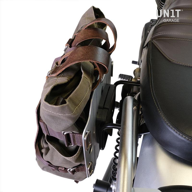 BMW R 1300 GS [2024–2026] - Aluminium-Taschenhalter mit verstellbarer Lederfront und Schnellkupplung + Rahmen links